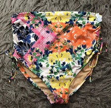 NWOT Cacique Swim High Waited Floral Bikini Bottom Cinched Drawstring Tropical