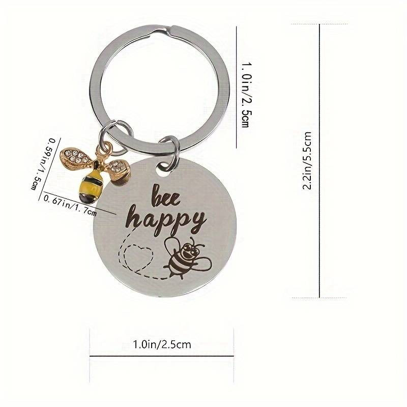 Bee Happy Keychain Keyring Bee Lovers Gift Present Metal Key Ring