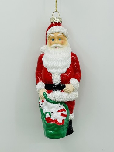 Santa W/ Toy Bag Blow Mold 5.50” Glass Christmas Ornament Retro GO-8880 NEW 🎄