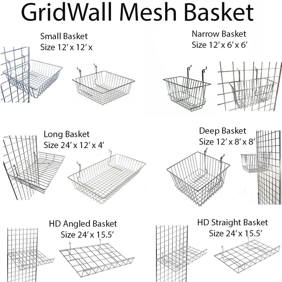 MY SHOPFITTINGS LTD. HD GRID WALL MESH BASKET DISPLAY STORAGE SHELVING BASKET MESH BASKET IN 6 SIZES