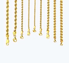 10k Yellow Gold 1.5mm-8mm Solid D/Cut Rope Chain Bracelet Size 7"-30"