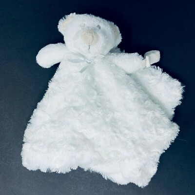 Blankets & Beyond White Bear Baby Lovey Security Blanket Gray Bow Nose Swirl Fur