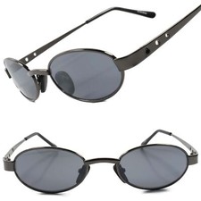 Old stock True Vintage 80s Urban Fashion Mens Womens Gunmetal Oval Sunglasses