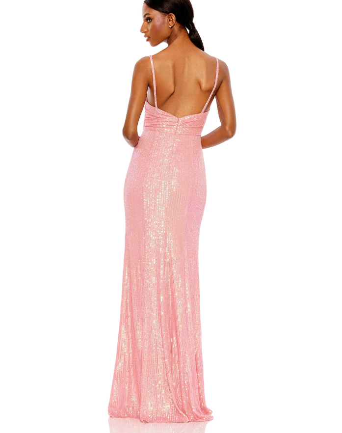 ●Mac Duggal●リボン サテン ボールガウン Mac Duggal SEQUINED DRAPED V NECK GOWN CORAL SIZE 8 (26945