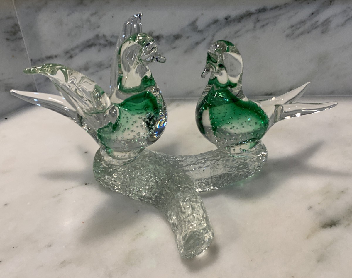 MID CENTURY Modern V NASON Murano ART GLASS Love Birds On Branch