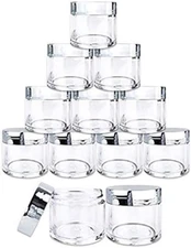 Beauticom 12 Piece 1 Oz. USA Acrylic round Clear Jars with Flat Top Lids for Cre