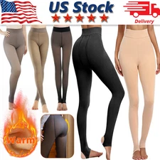 Women Thermal Plush Lined Fake Translucent Pantyhose Winter Warm Tights Stocking