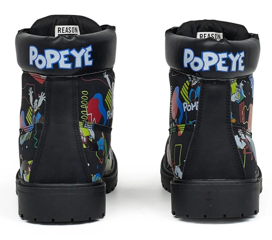 Popeye X Reason Collab Faux Suede Graffiti Print Boots Black Popeye X Reason Collab Faux Suede Graffiti Print Boots Black