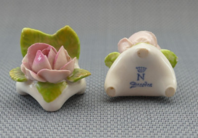 2x Tischrose  Porzellanrose Tischkartenhalter Dresden N mit Krone
