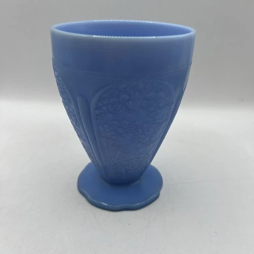 Depression Delphite Blue Cherry Blossom Jeannette 9 Oz Footed Tumbler Exc Cond