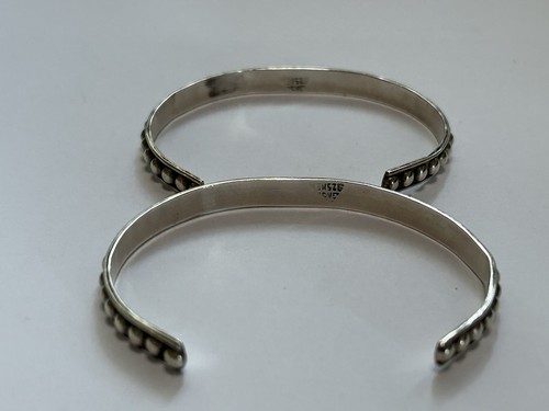 Paar Vintage Mexiko Sterlingsilber 925 blauer Stein Perlen Armbänder 2 - Bild 4 von 7