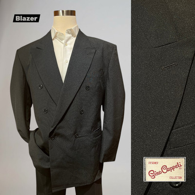 Vintage Gino Cappeli 46R Black Double Breasted Blazer Jacket