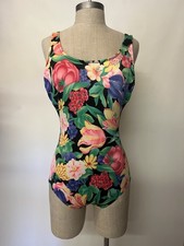 Vintage Lands' End Women's Sz 14 LONG Floral Print One Piece Swimsuit