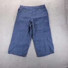 Eileen Fisher Pants Womens L Blue Striped Linen Cropped Pull On Nautical