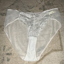 Vintage 80s 90s Victoria s Secret High Cut Panties XL White Lace Gold Label Tag
