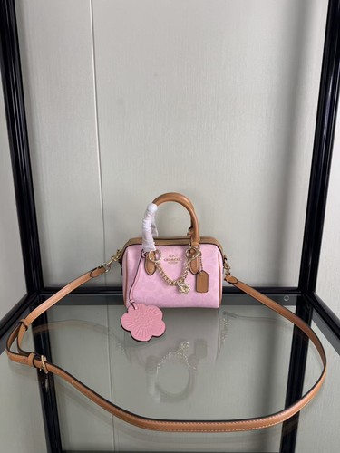 COACH CEK79 Mini Rowan Crossbody Bag In Signature With Charms in Powder Pink
