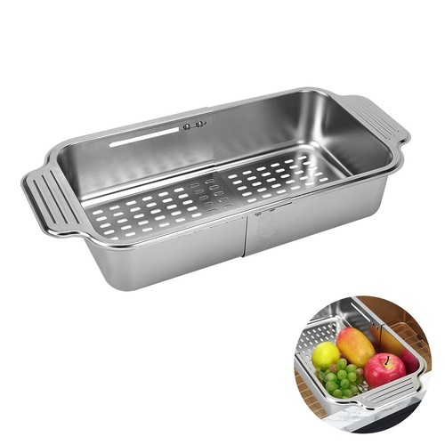Expandable Dish Drying Rack Over The Sink, Stainless Steel Drainer Basket wit...