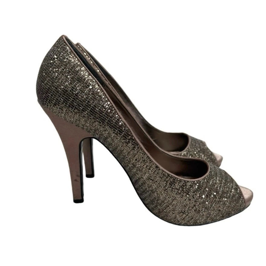 Zapatos de tacón Nina Dress Peep Toe talla 8 cuero oro rosa #M197 Foto 3 de 4