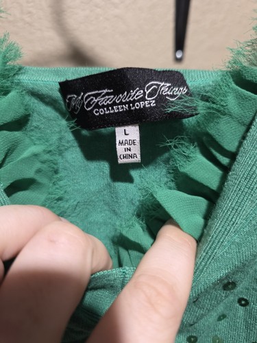 Maglione donna Colleen Lopez verde paillettes frange senza maniche taglia large - Foto 3 di 7