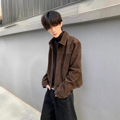 Spring and Autumn, Dark Brown American Vintage Short Jacket Men's Jacket