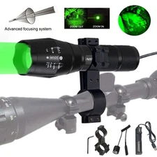 350Yards Rechargeable LED Flashlight Zoom Torch Scope Mount Hunting Green Light