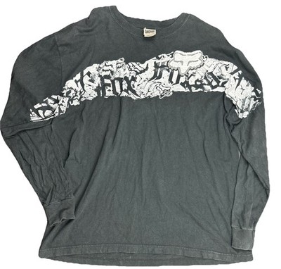 Vintage Y2K Fox Racing Motocross Long Sleeve T Shirt Velour Logo