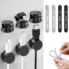 360 Rotatable Cord Organizer Set, 10 Pack Cable Holders Silicone Black