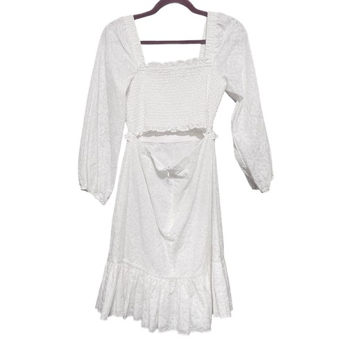 Veronica Beard Off White Eyelet Smocked Ruffle Denise Dress Size 2 Summer Party - Picture 3 of 12
