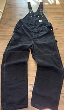 Men's Carhartt R01 BLK Black Distressed Duck Cotton Work Overalls 42x32