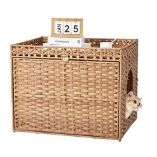 Cat Litter Box Enclosure Handwoven Plastic Rattan Cat House Hidden Cat Washroom