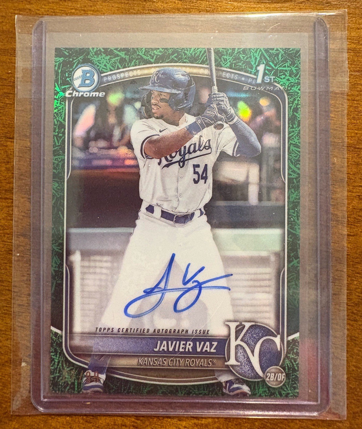 2025 Bowman Chrome JAVIER VAZ 1ST PROSPECT CHROME AUTO GREEN GRASS /99 CPA-JVA