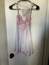 Women’s Small White & Pink Babydoll Nightie & Thong Sexy Lingerie Set