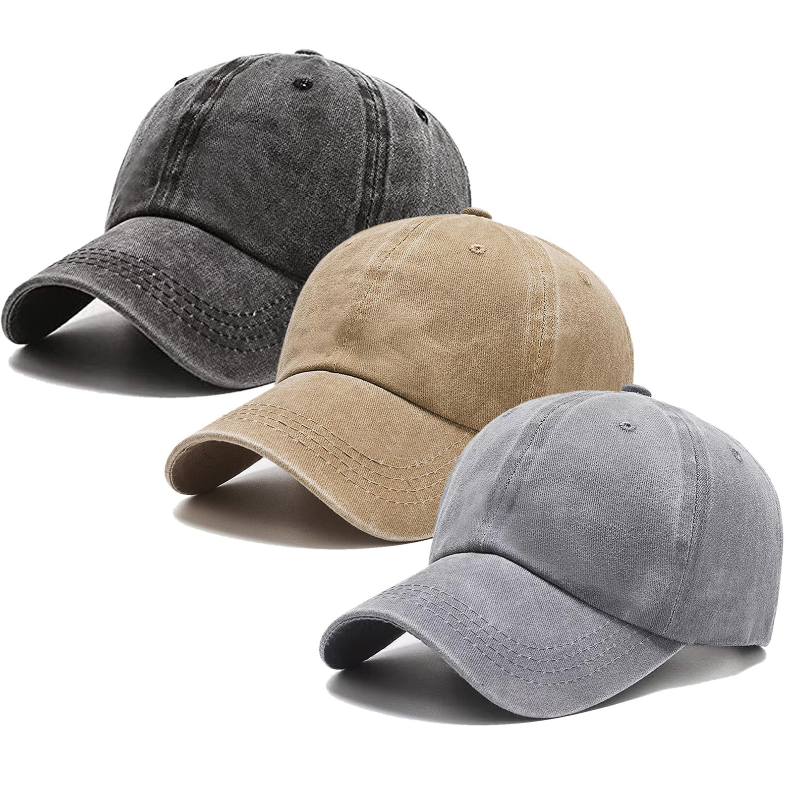 3 Pack Washed Plain Vintage Baseball Cap Cotton Adjustable Twill Bulk Low Pro...