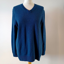 M&S Women’s Extra Fine Lambswool Jumper L Blue Wool V Neck