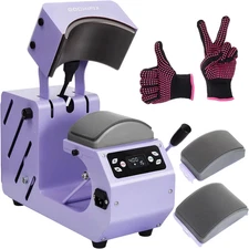 Auto Hat Heat Press Machine, Automatic Open/Release, 4 Memory Modes, Purple