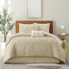 6 Piece Taupe Comforter Set, California King Size Jacquard Bedding Set, All S...
