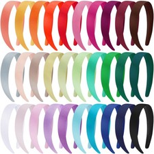 30 PCS Satin Headbands Girls Crafts DIY Colored Plain Women 1 Inch