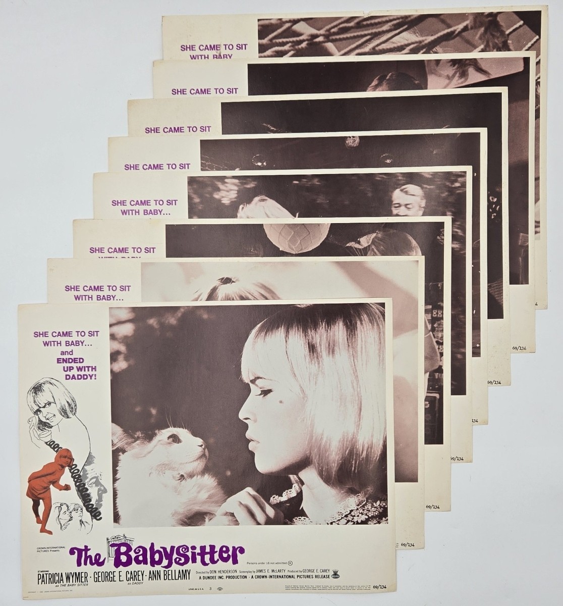 Original THE BABYSITTER 1969 Lobby Card Set 8 Patricia Wymer