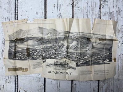 Antique Kushaqua Hotel Altamont New York NY 1890 Business Drawn Map DISTRESSED
