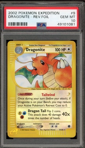 Pokemon Dragonite Expedition Reverse Holo Rare #9 PSA 10 Gem Mint