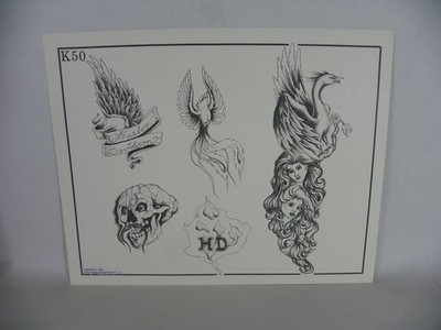 Vintage 1982 Kari Barba #K50 ''H D'' tattoo flash. Great condition.