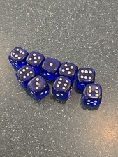 9 x Six Sided Translucent Blue Dice 12MM Casino Craps