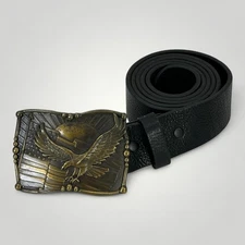 Justin Belt Mens Size 40 Black Top Grain Leather Eagle Flag Buckle Western USA