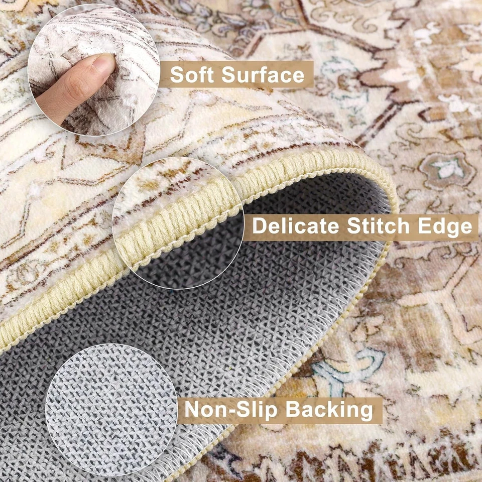 Alfombra de Área 9x12, Antideslizante Lavable Boho Vintage Salón Dormitorio Alfombra con Ba... Foto 3 de 4