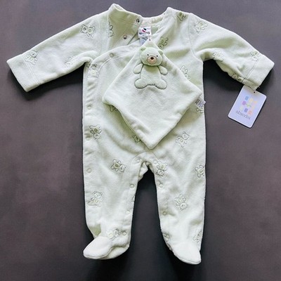 NWT Absorba Baby Footed Sleeper w/ Matching Bear Lovey NWT 3-6M Teddy Mint Green