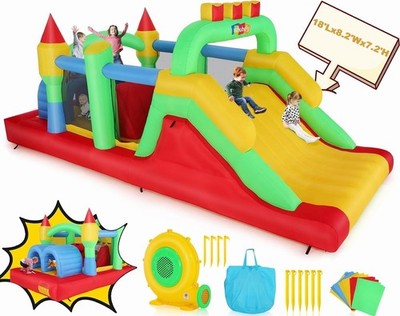 Inflatable Bounce House Obstacle Course Kids Backyard Bouncy House w/680W Blower