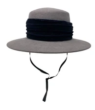 VTG Gwenn Pennington Michael Howard 100% Wool Gray Hat Fancy Chin Strap Winter