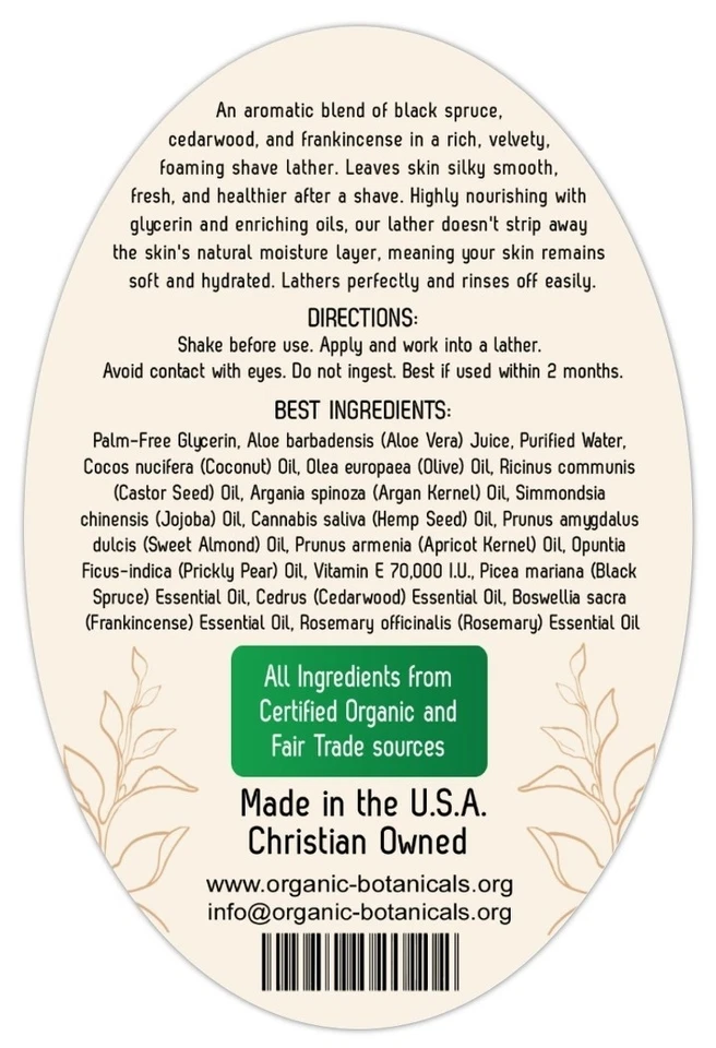 100% Organic Natural Men's Nourishing Shave Lather, Woodsman 8.5 oz. 251 mL - Image 3 of 4