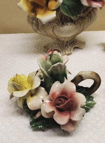 Set 4 Portacandele Vintage Capodimonte Pezzi Floreali Porcellana Italiana - Foto 2 di 24