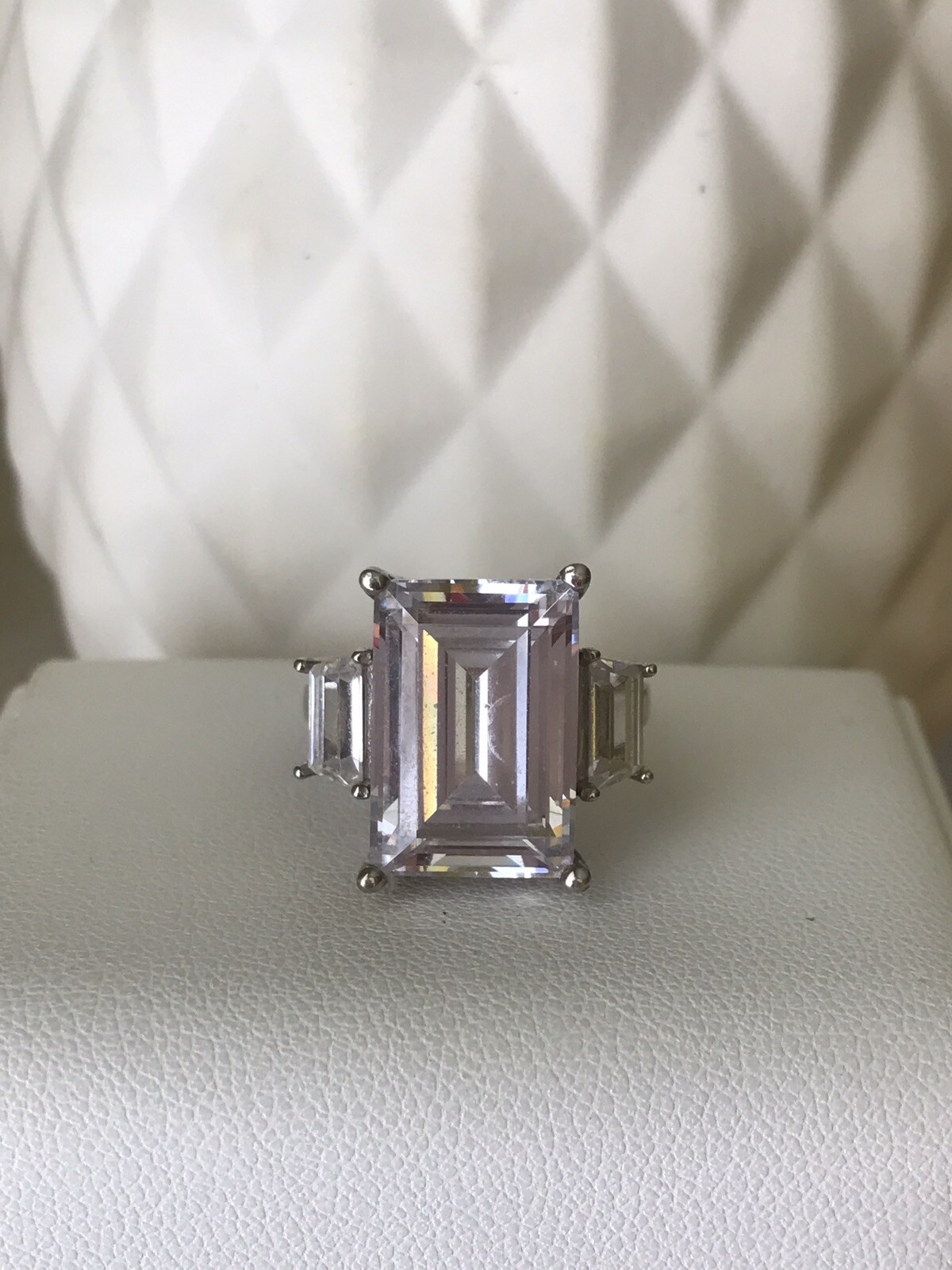 Rectangular Crystal Silver Tone Solitaire Cocktai… - image 2